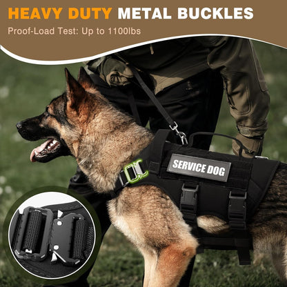 WINSEE Service Dog Vest Harness for Large Dog, Tactical Working MOLLE Vest with 10 Pet Patches, No Pull Heavy Duty Harness for Training Walking2