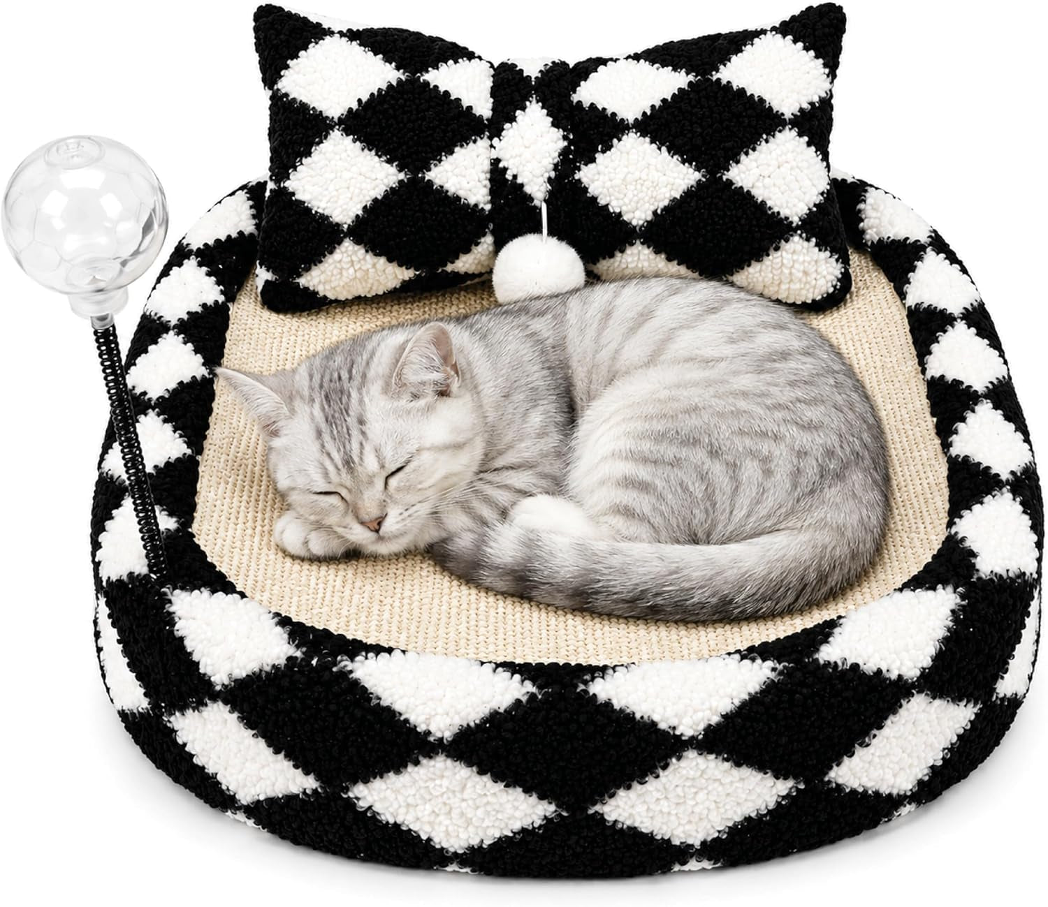 furso-cat-bed-scratcher-lounge-for-indoor-cats-sisal-scratch-pad-with-spring-treat-ball-plush-pillow-play-toy-diamond-design-protects-furniture