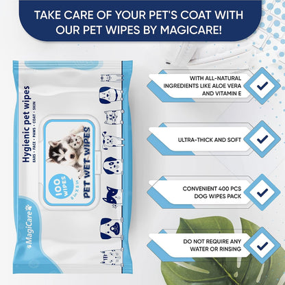 MAGICARE Pet Wipes – 400 Pcs Dog Wipes – 8X8 Inch Unscented Dog Paw Cleaner Wipes for Body, Ears, Face, and Skin – Ultra Thick & Soft with Hypoallergenic Formula – Ideal Pet Wipes for Dogs & Cats3
