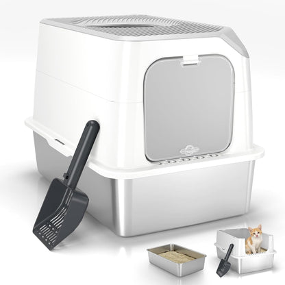 Stainless Steel Cat Litter Box, 11.8" High Sides for Litter Scatter & Urine Spray Control, Easy to Clean Non-Stick Litter Pan, Low Entry for Kittens, Small Cats, Compact Space-Saving Design9