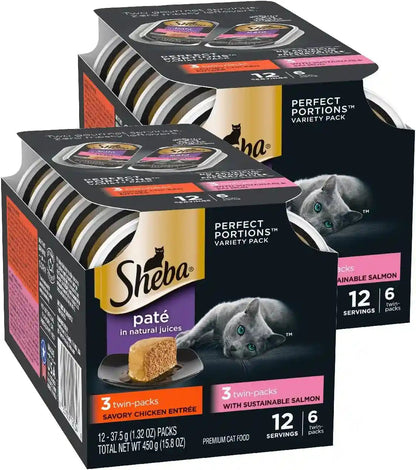 Sheba Perfect Portions Pate Wet Cat Food, Seafood Variety, 2.6 Oz, 24 Ct | Grain-Free, Made in USA, Sustainable Salmon, Signature Seafood & Whitefish Tuna, No Artificial Flavors, Twin-Pack Trays11