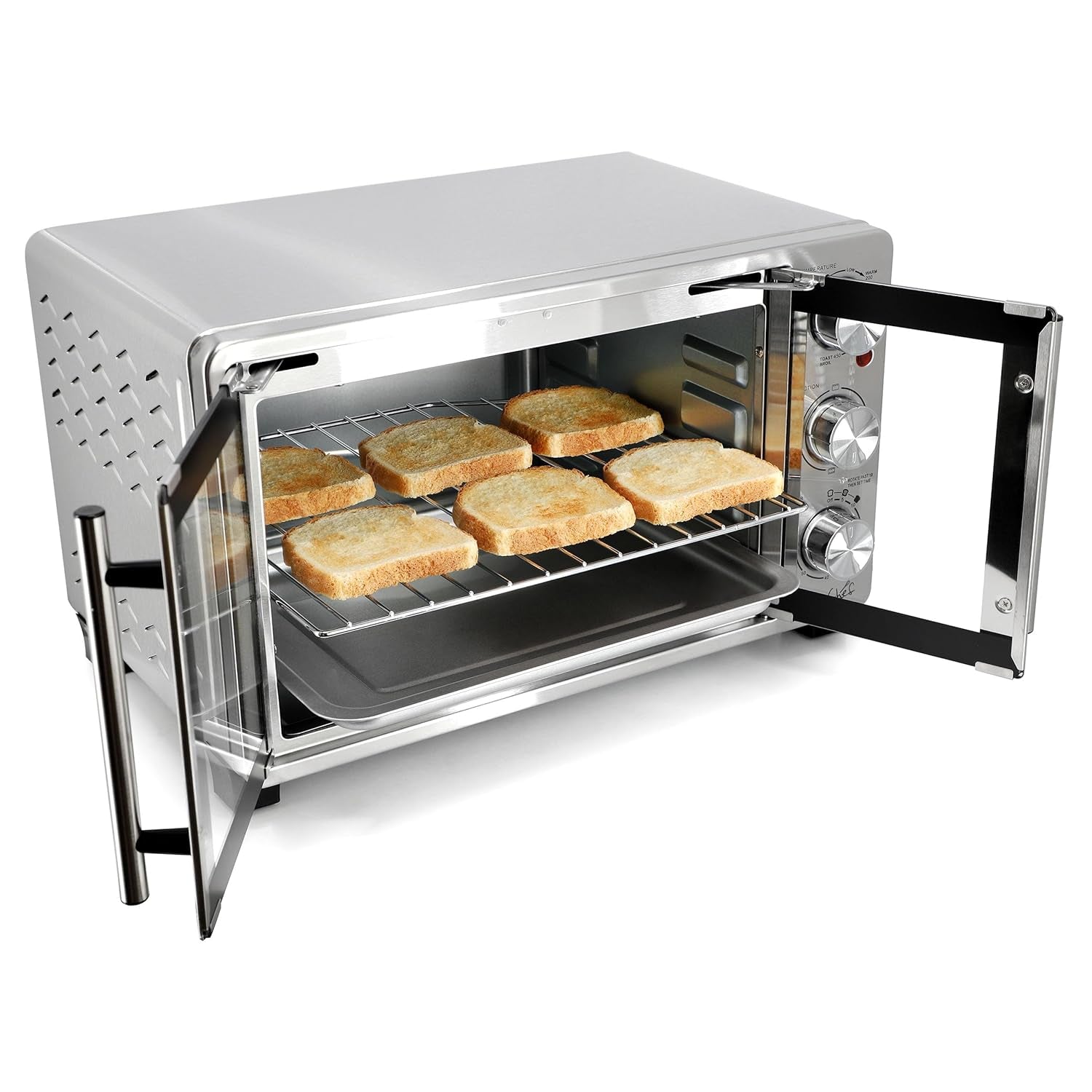 26-4-quart-french-door-multi-function-stainless-steel-electric-toaster-oven-with-temperature-timer-control-and-broil-bake-toast-functions
