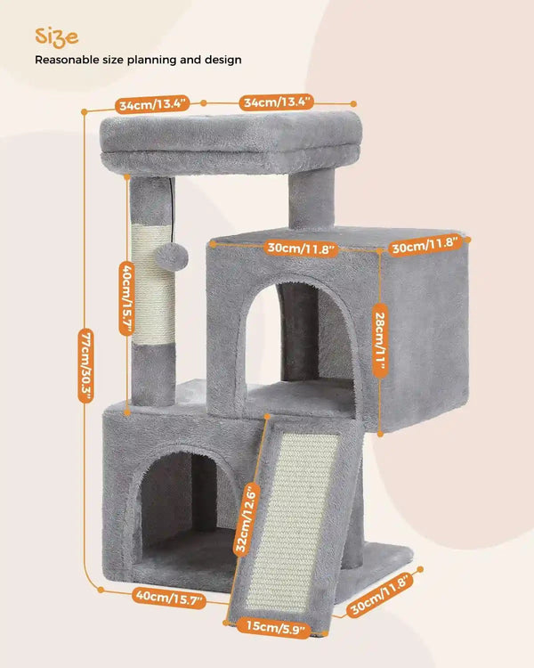PAWZ Road 30" Cat Tower, Small Cat Tree with 2 Condos for Indoor Cats | Cat Trees for Small Cats,Cat Houses with Scratching Ramp and Posts,Dual Condos&Top Perch for Multi-Cat2