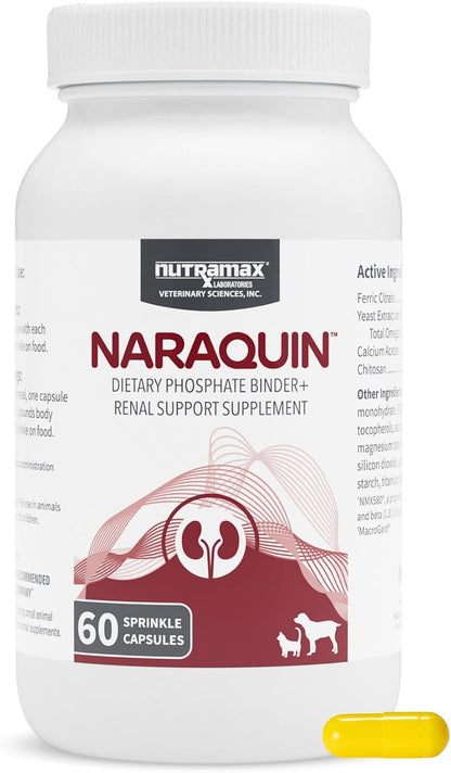 Nutramax Laboratories NARAQUIN™ Dietary Phosphate Binder + Renal Support Supplement for Cats & Dogs, 60 Count1