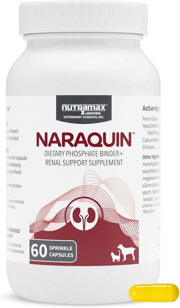 Nutramax Laboratories NARAQUIN™ Dietary Phosphate Binder + Renal Support Supplement for Cats & Dogs, 60 Count1