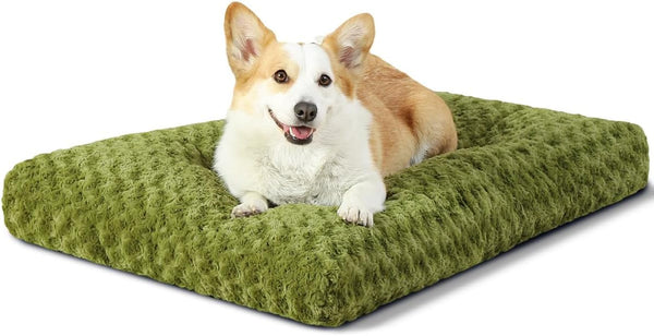 KSIIA Washable Dog Bed Deluxe Plush Dog Crate Beds Comfy Kennel Pad Anti-Slip Pet Sleeping Mat for Large, Jumbo, Medium, Small Dogs Breeds, 35" X 23", Gray18