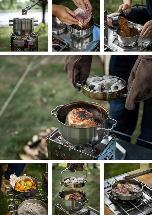 CAMPINGMOON 1.5 Quart Stainless Steel Dutch Oven 6-Inch 2 in 1 Skillet Lid Solo Camping Cookware Set DO-257