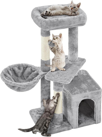 Yaheetech 34.5In Scratching Post, Cat Scratchers for Indoor Cats and Kittens, Multifunctional Activity Post W/Sisal Rope＆Dangling Ball＆Large Condo, Dark Gray11