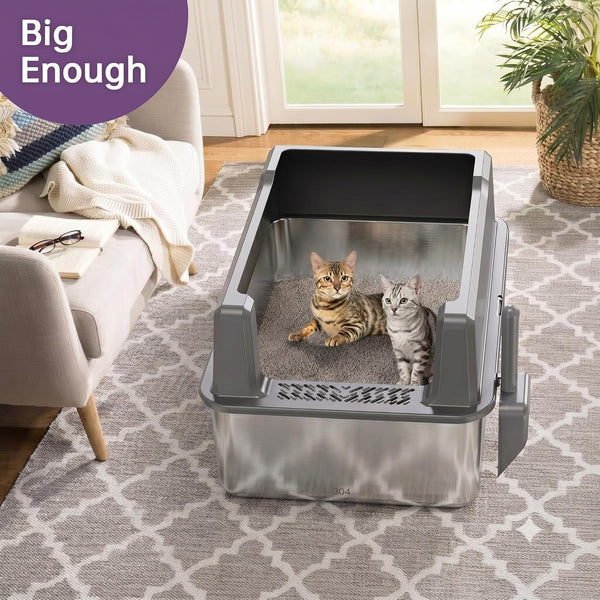 Extra Large XXL Stainless Steel Cat Litter Box with Lid, 26" L X 18" W X 12" H Metal Litter Box with Hight Sides for Big Cats & Multiple Cats, Never Absorbs Odors, Anti-Urine Leakage, Easy Cleaning2