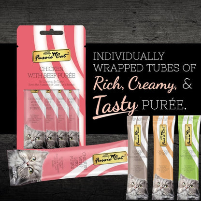 Fussie Cat Premium Puree Lickable Cat Treats in Chicken Puree, 4 Flavors, 4 Packs of 4-0.5Oz Tubes (16 Total Tubes) +Spoon5