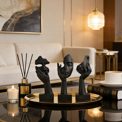 3 Pcs Thinker Small Statue Set - Black Art Abstract Home Accent Figurines for Decor Bedroom, Shelves, Living Room Coffee Table, Office Desktop (3 Pcs Black, 6")4