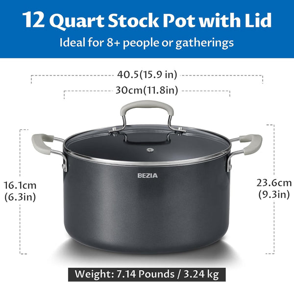 12QT Non Stick Stock Pot with Lid, Ceramic Big Cooking Pot for Soup | Stay-Cool Silicone Handles7