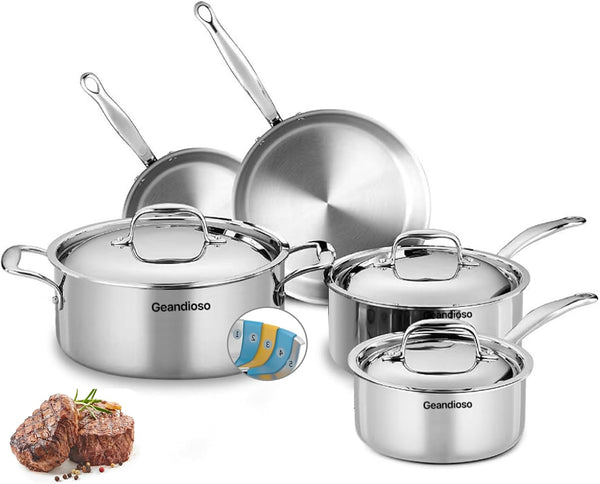 Stainless Steel Cookware Set, 5-Ply Cookware，8-Piece Pots and Pans Set, 316L Professional Grade, Oven and Broiler Safe to 650°F, Dishwasher Safe, Durable, Induction Compatible, Silver1