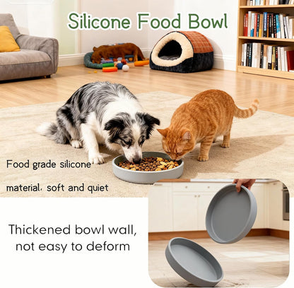 Silicone Cat Bowl Shallow Non-Slip Cat Dishes Set of 2 Relief Whisker Fatigue Small Pet Dog Bowls for Dry & Wet Food (Round Grey)3