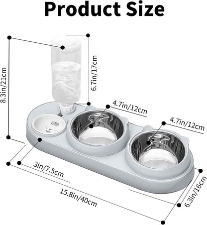 Marchul 3 in 1 Cat Bowl, Cat Food and Water Bowl Set with Water Dispenser and Stainless Steel Bowls, 15° Tilted Pet Raised Three Bowls for Indoor Cats, Small or Medium Sized Dogs4