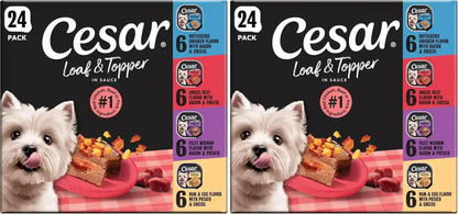 Cesar Loaf & Topper Wet Dog Food, Variety Pack, 3.5 Oz, 24 Count | Real Meat #1 Ingredient, No Fillers or Artificial Flavors, Easy-To-Digest, Slow-Cooked Tender Texture, Easy Peel Trays15