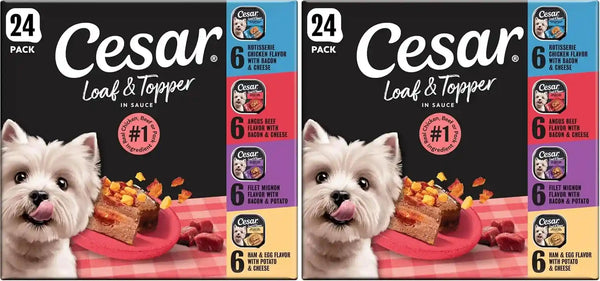 Cesar Loaf & Topper Wet Dog Food, Variety Pack, 3.5 Oz, 24 Count | Real Meat #1 Ingredient, No Fillers or Artificial Flavors, Easy-To-Digest, Slow-Cooked Tender Texture, Easy Peel Trays15