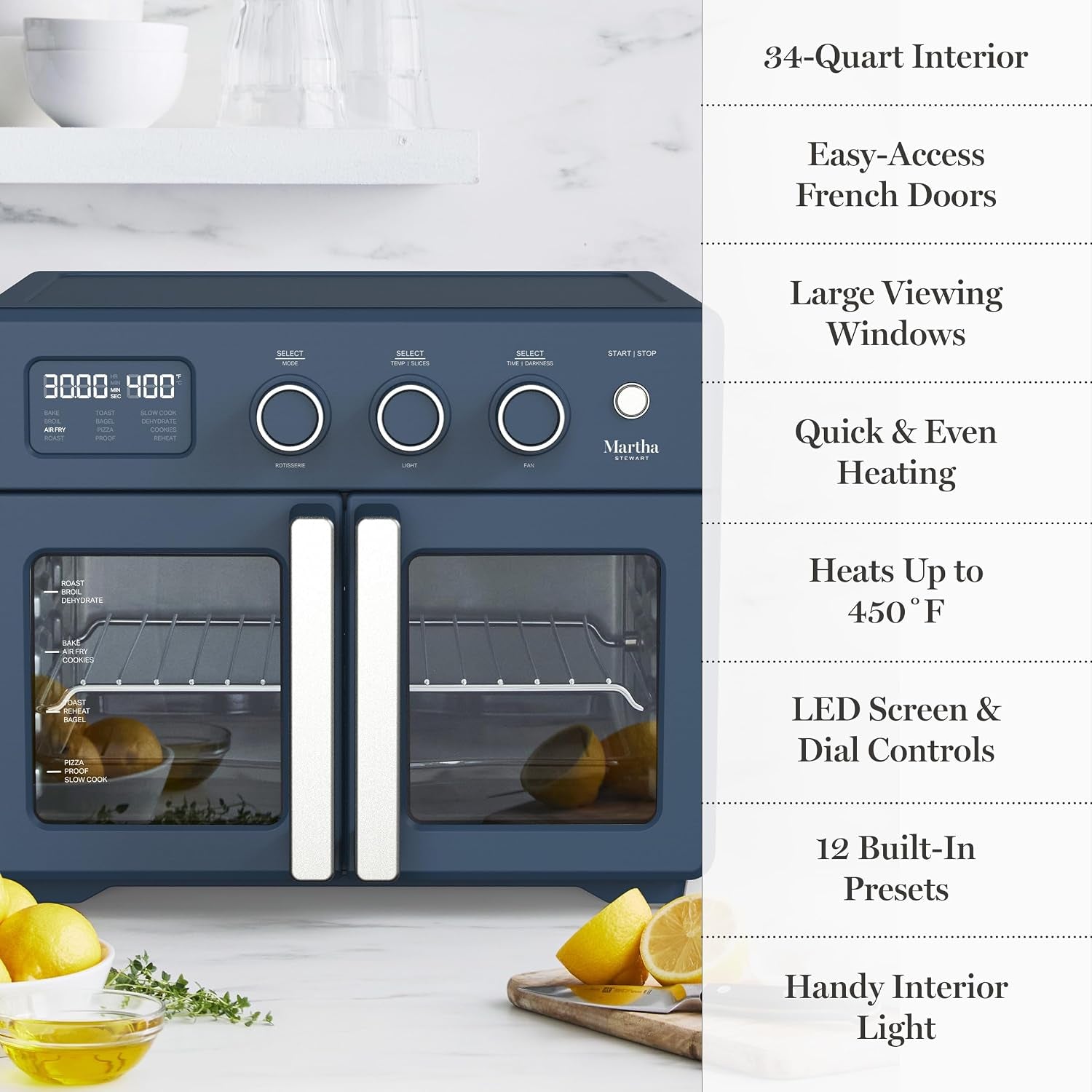 french-door-air-fryer-toaster-convection-oven-34qt-indigo-12-in-1-countertop-oven-bake-broil-roast-fits-12-pizza-dehydrate-air-fry-basket-oven-rack-rotisserie-blue
