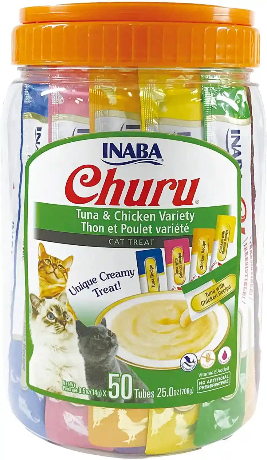 inaba-churu-cat-treats-grain-free-lickable-squeezable-creamy-puree-cat-treat-topper-with-vitamin-e-taurine-0-5-ounces-each-tube-50-tubes-chicken-variety