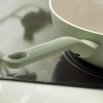 Leo Balance Ceramic Nonstick Wok Pan & Glass Lid, 12.75" 6.2Qt | Induction Compatible Flat Bottom Recycled Aluminum Stir Fry Pan, PFAS & PTFE Free, Stay Cool Helper Handle, Sage Green5