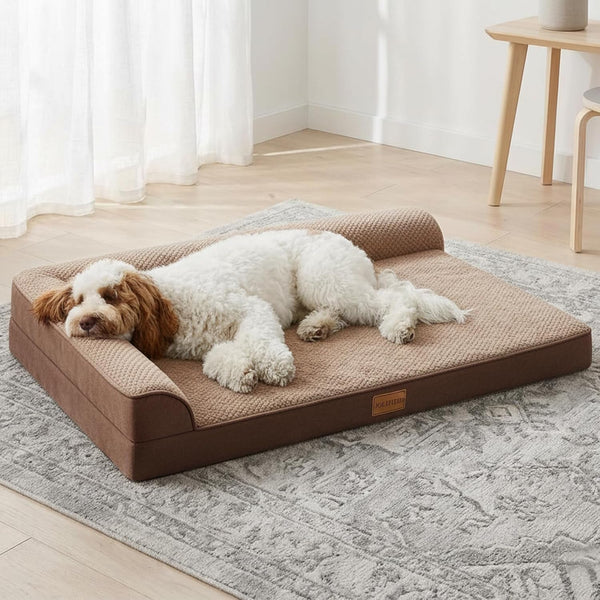 Orthopedic Dog Bed Large Sized Dog 36''X24'', Waterproof L Bolster Egg Crate Foam Pet Crate Beds with Washable Removable Cover, Non-Slip Soft Pet Couch Sleep Mat, Black7