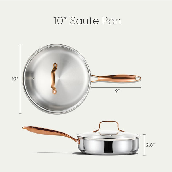 10" Tri-Ply Stainless Steel Deep Frying Pan with Lid, Non-Toxic Saute Pan, Oven Safe, Induction, Ceramic and Gas Cooktops Compatible, Silver2