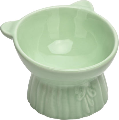 Elevated Cat Food Bowl,8 Oz Ceramic Raised and Tilted Water Bowl,Anti Vomiting and Protect Pets Spines Dishes for Fat Faced Cat, Indoor Cats,Kitten,Small Dog (White)5