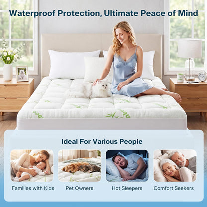 Waterproof Queen Size Mattress Topper Viscose Derived from Bamboo, Extra Thick Mattress Pad for Back Pain, Cooling Mattress Protector with Deep Pocket 8"-21", Green,Queen6