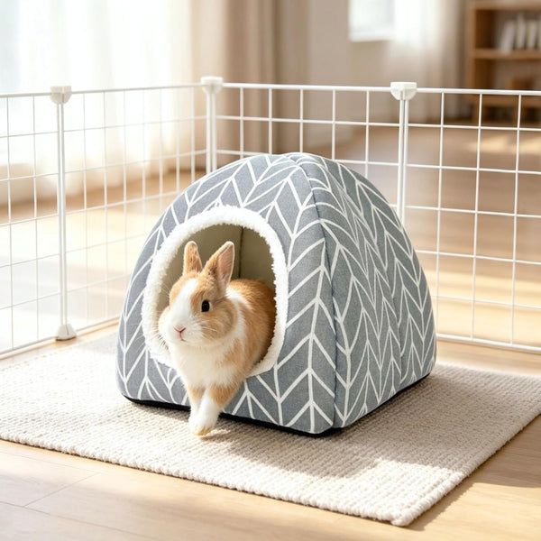 Guinea Pig Hideout Bed, Dwarf Rabbit House Cave | Cozy Hide-Out Cage Accessories for Little Bunny, Hedgehog, Ferret, Chinchilla & Other Small Animals, Grey3