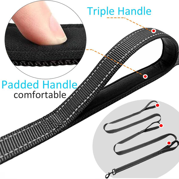 3 Handle Dog Leash 10FT Triple Handle Reflective Large Medium Dog | Multi Handles Heavy Duty Training Lead with Padded Traffic Handles for Control and Safety3