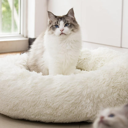Anti Anxiety round Fluffy Plush Faux Fur Warm Washable Dog Bed & Cat Bed, Original Bed for Small Medium Large Pets,Used to Relieve Joints and Improve Sleep（20"/24"/27''） (24", Light Grey)8