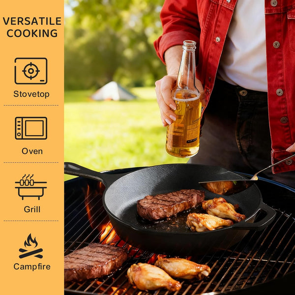 Cast Iron Skillet 3-Piece Set, Heavy-Duty Professional Restaurant Chef Quality Pre-Seasoned Pan Cookware Set, 6", 8", 10" Pans for Frying, Saute, Cooking, Use Indoor/Outdoor, Oven, Grill4