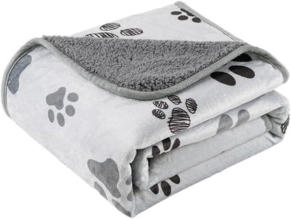 Washable Waterproof Dog Blankets for Large Dogs, 50"X60" Black | Soft Fluffy Pet Blanket for Couch Sofa Car Crate, Bed Furniture Protector, Reversible Sherpa Fleece Dog Blanket, Paw Pattern16