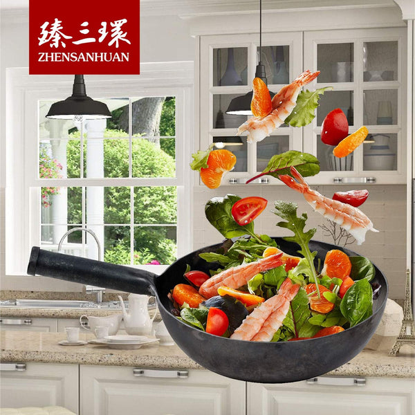 Zhensanhuan Chinese Handhammered Iron Woks and Stir Fry Pans, Non-Stick, No Coating, Induction Suitable, 章丘铁锅，舌尖上的中国，A Bite of China (28CM)6