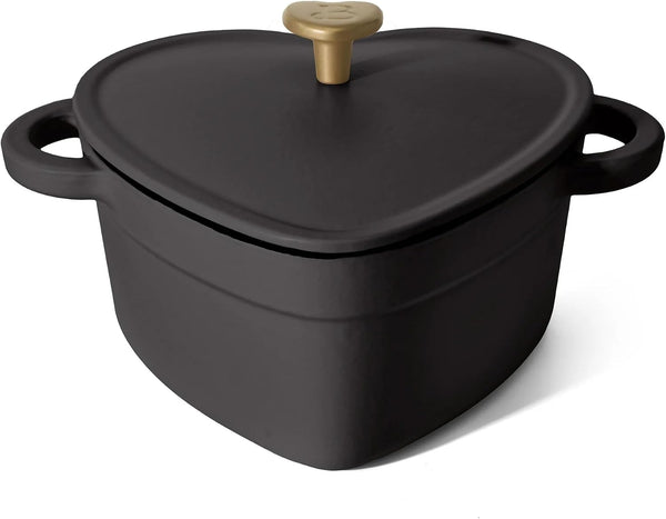 2QT Cast Iron Dutch Oven, Enameled Heart Shaped Casserole Dish with Lid, Oven Safe 500°F, Small Dutch Oven for Baking, Braising, Soups & Desserts (Black Sesame)7