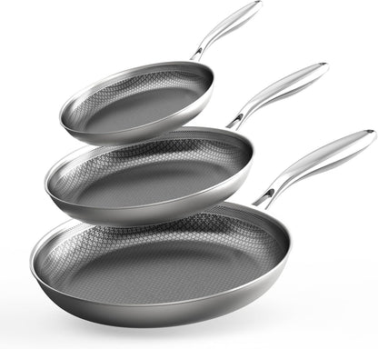 3Pc Hybrid Nonstick Frying Pans Set, 8, 10 & 12" Pans | Stainless Steel Pans,Chef'S Pan,Skillets Dishwasher & Oven Safe, Stay-Cool Handles,Induction Compatible – Metal Utensil Safe1