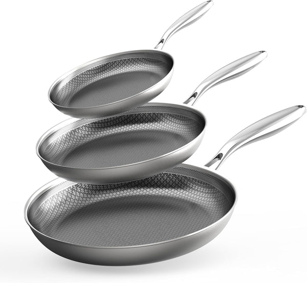 3Pc Hybrid Nonstick Frying Pans Set, 8, 10 & 12" Pans | Stainless Steel Pans,Chef'S Pan,Skillets Dishwasher & Oven Safe, Stay-Cool Handles,Induction Compatible – Metal Utensil Safe1