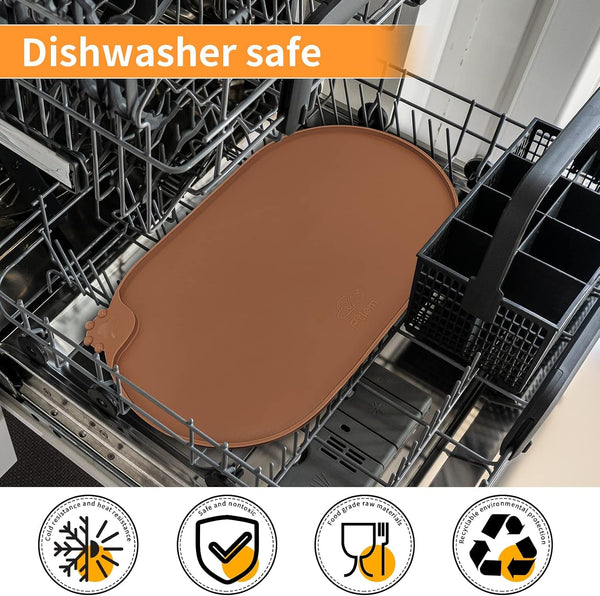 Silicone Pet Placemat, Waterproof Pet Feeding Bowl Mat, Brown, 24" * 16"8