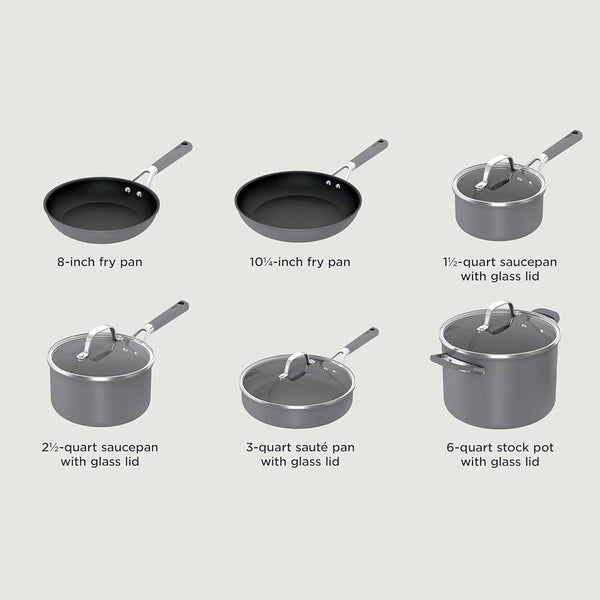Ninja Neverstick Professional Hard-Anodized 10 Piece Pots & Pans Set, Nonstick Cookware Set, Durable, Oven Safe to 500°F, Slate Grey, C395009