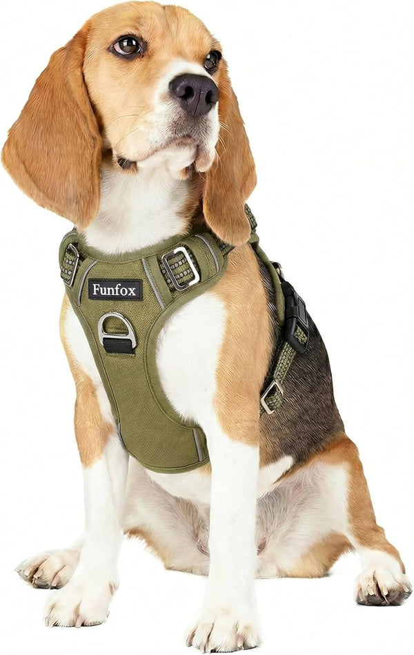 Funfox Dog Harness Medium Sized Dog, Vertical Handle Easy Control, No Pull Pet Vest Adjustable with 2 Leash Clips, Soft Material, Reflective Safe Night Walking for Small Medium Large Breed, Black, M13