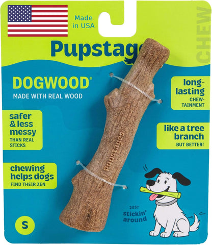 Pupstages Dogwood Dog Chew Toy, Made in the USA – Real-Wood Blend, Natural Flavor & Texture, Moderate Chewers, Small, 5.4"1