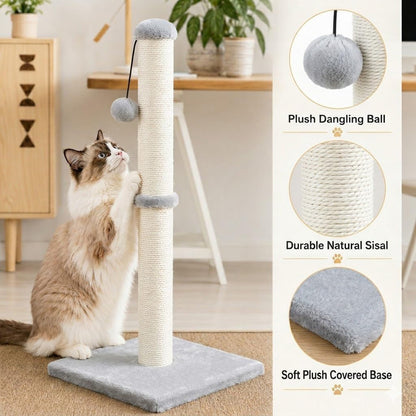 Dimaka 29" Height Tall Cat Scratching Post, Claw Scratcher with Sisal Rope and Covered with Soft Smooth Plush, Vertical Scratch [Full Strectch] for Standard Size Cats(Grey, 29 Inches for All Cats)4