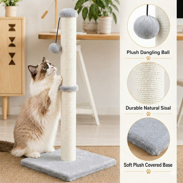 Dimaka 29" Height Tall Cat Scratching Post, Claw Scratcher with Sisal Rope and Covered with Soft Smooth Plush, Vertical Scratch [Full Strectch] for Standard Size Cats(Grey, 29 Inches for All Cats)4