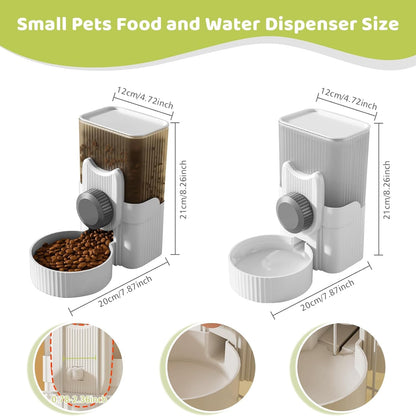 Hanging Cage Automatic Small Pet Food Bowl Water Bottle Dispenser, 1L Auto Gravity Pet Feeder and Waterer Set Kennel Feeding Station Crate Feeder Dish for Rabbit Puppy Cats Ferret (Grey)2
