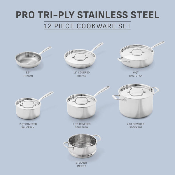 Pro Tri-Ply Stainless Steel, 12 Piece Pots and Pans Set2