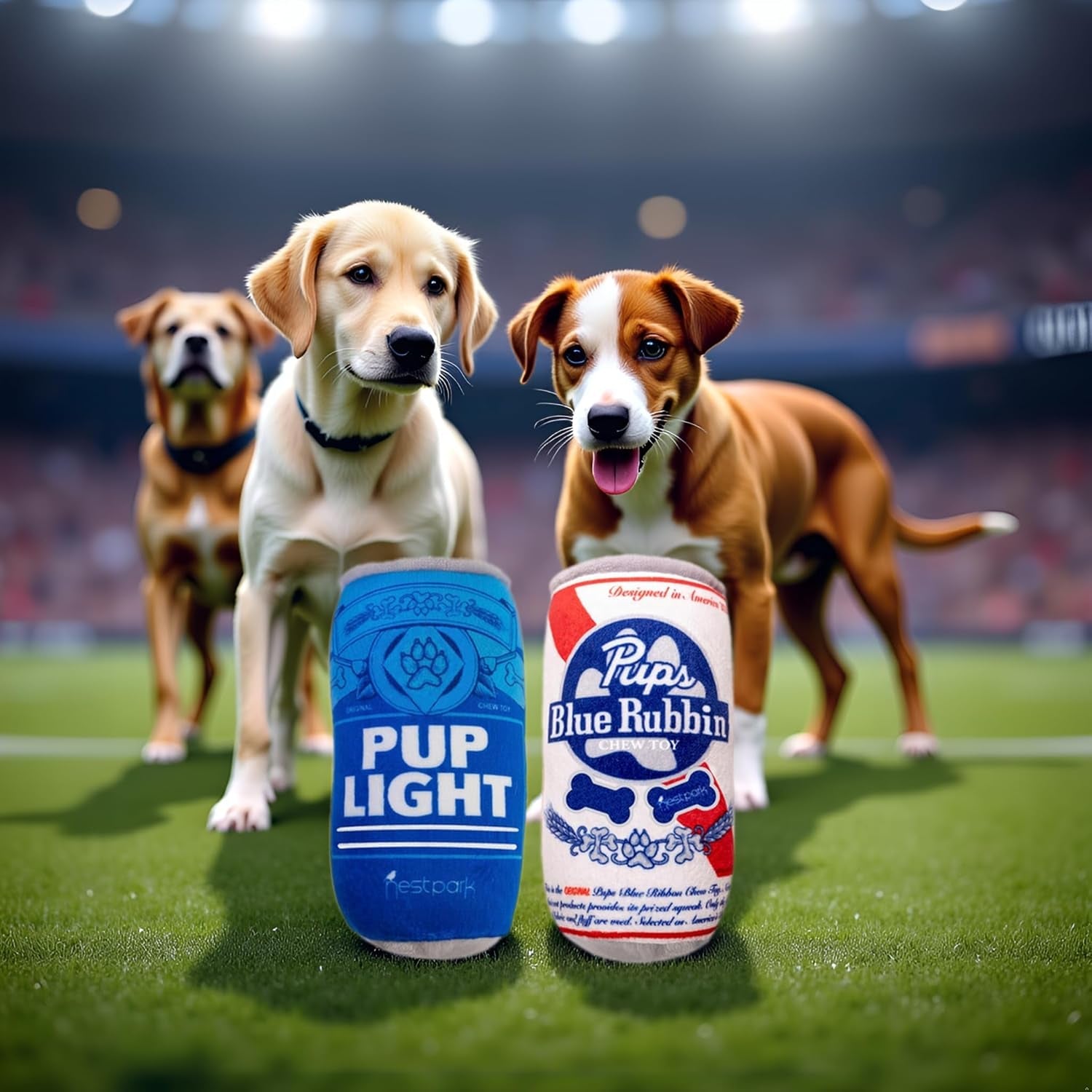 nestpark-pup-light-and-pups-blue-rubbin-parody-beer-dog-toys-funny-plush-squeaky-and-crinkle-dog-toys-dog-gifts-for-dog-birthday-2-pack-mix