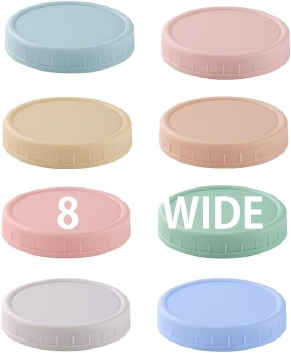 8 Pack Wide Mouth Mason Jar Lids for Ball, Kerr Jars and More, Colored Plastic Reusable Canning Tops with Silicone Rings, Food Grade & Leak-Proof1