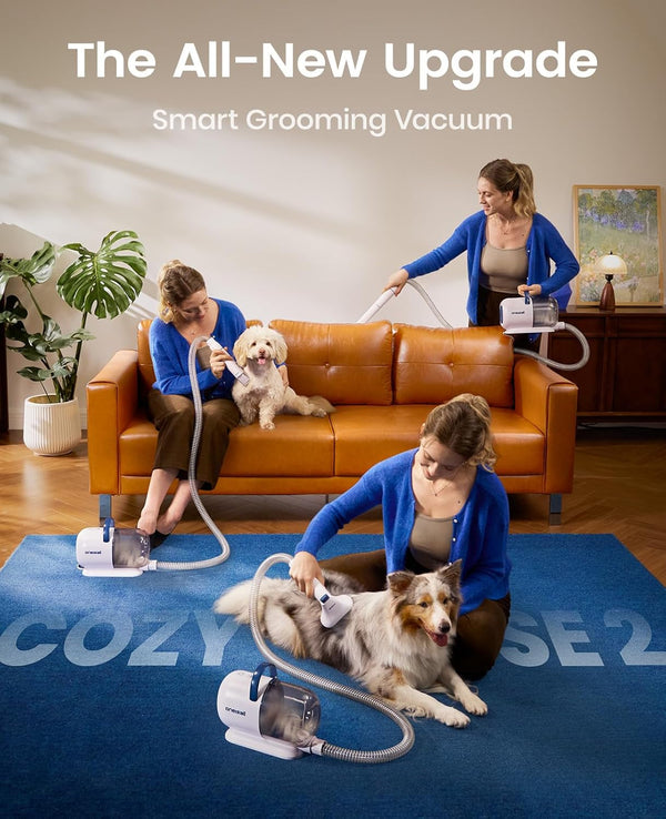 Oneisall Dog Grooming Vacuum Kit with 6 Tools | Powerful 15000Pa Suction, Clippers, Trimmer & Nail Grinder ≤59Db, 2L Large Canister, Easy to Clean & Empty2