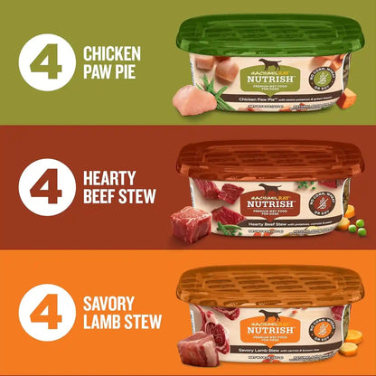 Nutrish Savory Favorites Wet Dog Food Variety Pack, 8 Oz Tubs (Rachael Ray) | Pack of 6, Includes 3 Delicious Flavors of Chicken Paw Pie, Hearty Beef Stew & Savory Lamb Stew, No Artificial Flavors3