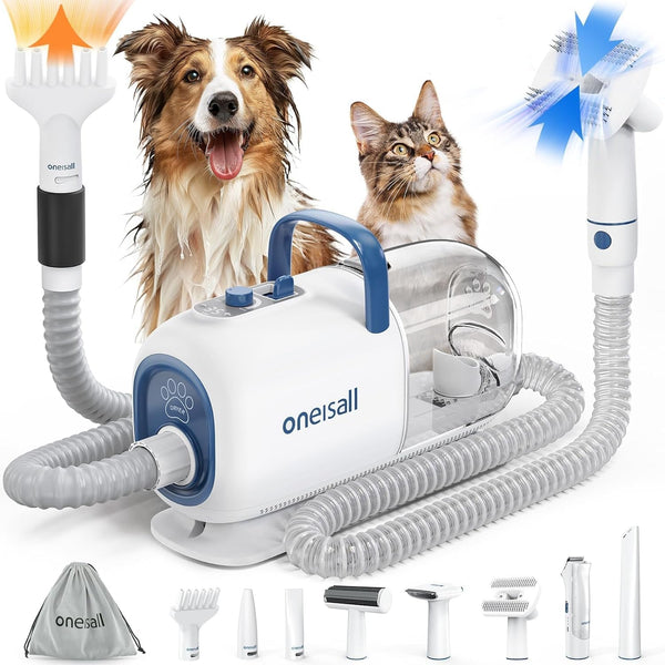 Oneisall 8-In-1 Dog Grooming Vacuum & Dryer for Shedding/Drying/Trimming | Vacuum & Blower & Metal Blade Pet Clippers, Adjustable 7-Temp & 3 Air Levels, All-In-One Dog Grooming Kit, Storage Bag1